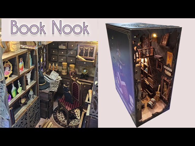 Vídeo relacionado con DIY Book Nook Kit, Casa de Muñecas en Miniatura de Madera con Muebles y Luces LED Casa de Muñecas con Cubierta Antipolvo y Luz LED Biblioteca Magica