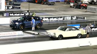 Jeep Grand Cherokee Trackhawk Vs. Classic 1965(?) Ford Galaxie Drag Race - Las Vegas 6-2-2023 4K UHD