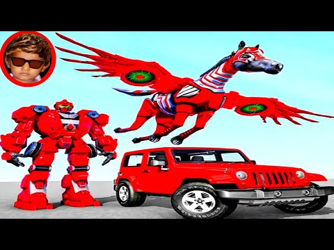 Flying Horse Robot Transformation: Jeep Robot  Wars Games 2021 - Android Gameplay
