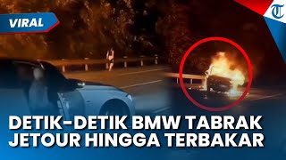Ugal-ugalan! Mobil BMW Seruduk SUV Jetour T2 hingga Terbakar Hebat di Tol Jagorawi
