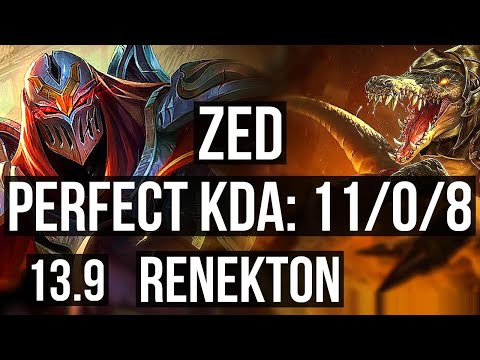 ZED vs RENEKTON (TOP) | 11/0/8, Legendary, 1.4M mastery, 600+ games | KR Grandmaster | 13.9