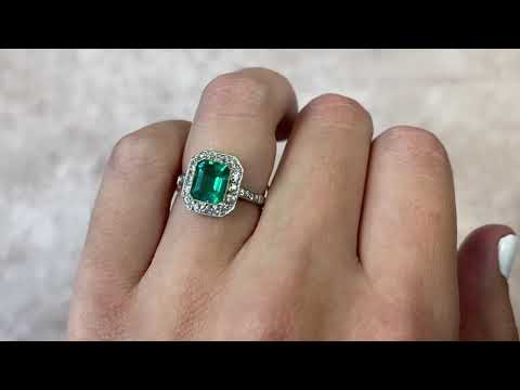 1.33 Carat Natural Emerald and Diamond Halo Ring - Bakewell Ring - Hand Video