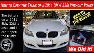 BMW Locked Trunk!! How to open the trunk on 2011 BMW 328i with a dead battery.  Kids Rescue at end!