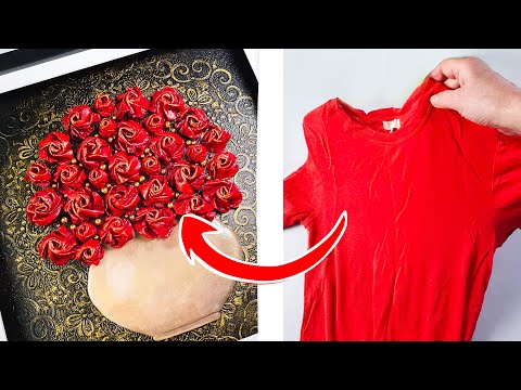 RIP Up Your T-SHIRT and Make Some 3D Rose Art!! Crazy Texture Technique! | AB Creative Tutorial