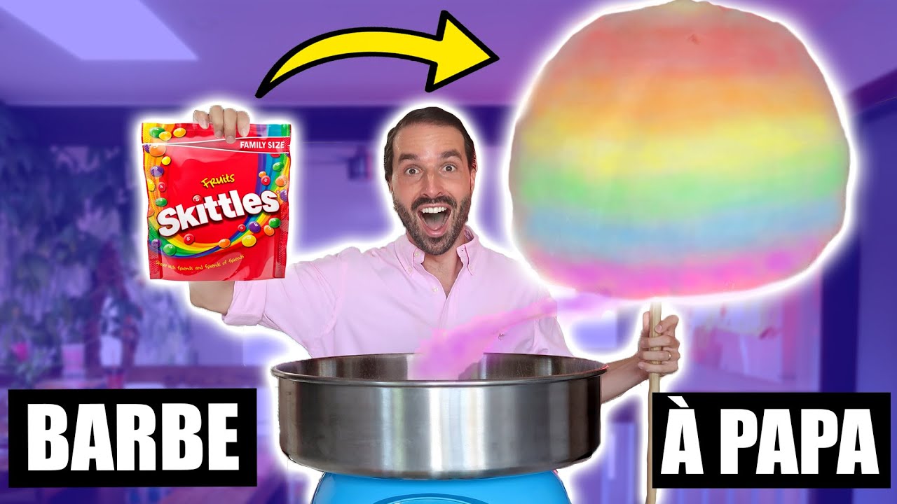 Je transforme des SKITTLES EN BARBE À PAPA arc-en-ciel XXL - CARL IS COOKING
