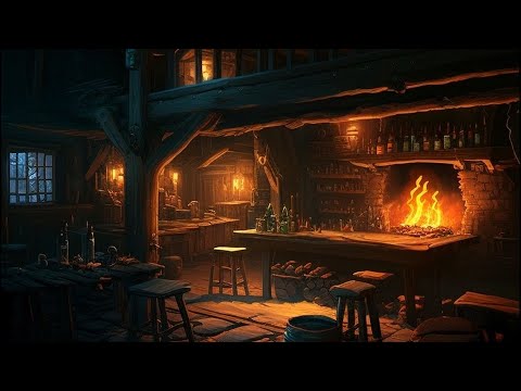 Tavern Harp Music Fireside Crackling, Medieval Tavern Ambience,  Tavern Music