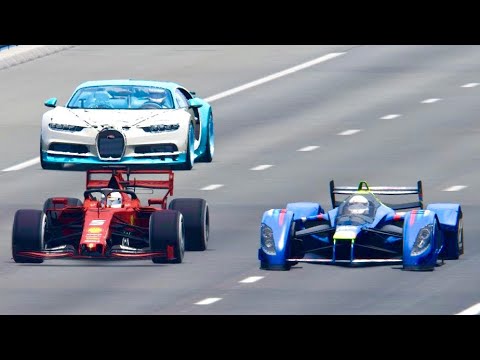 Ferrari F1 2019 vs Red Bull X2010 vs Bugatti Chiron - Drag Race