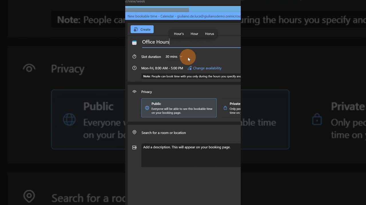 How to create bookable time in Outlook for Web #shorts