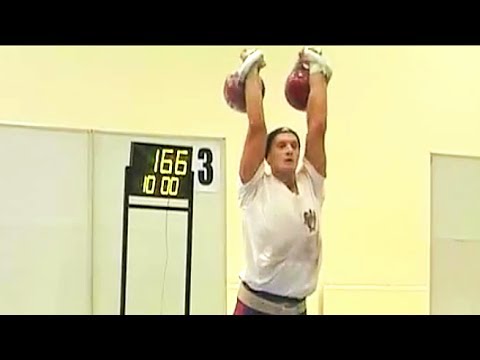 The epic record of Anton Anasenko - 166 reps in kettlebell sport jerk (Finland, 2010)