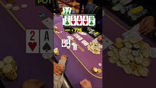 Entering the HUSTLER CASINO game with $100 and encountering this situation. 🃏 A $775 pot at stake