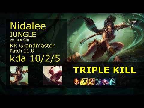 Nidalee vs Lee Sin Jungle - KR Grandmaster 10/2/5 Patch 11.8 Gameplay // [롤] 니달리 vs 리 신 정글