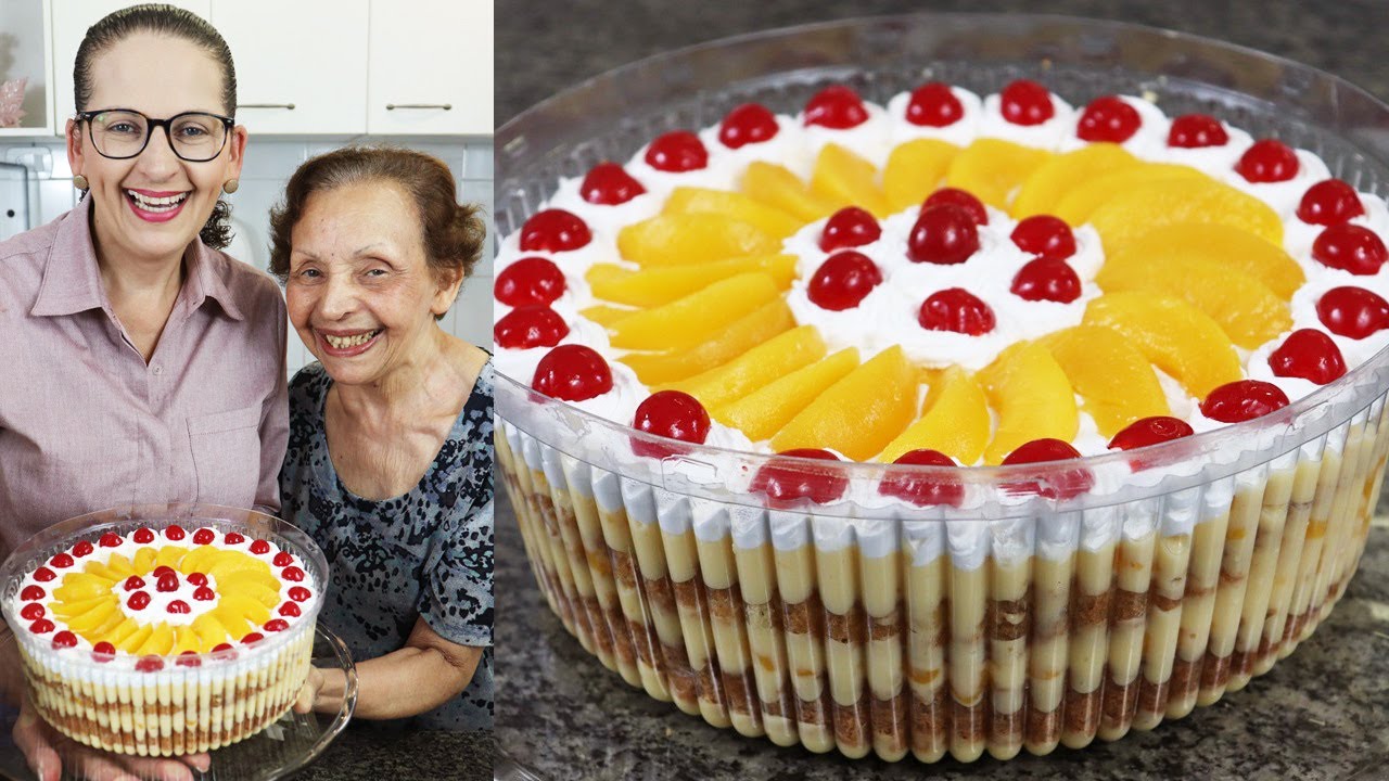 BOLO MARAVILHA DE CREME COM PÊSSEGO DA MINHA MÃE! RECEITA ANTIGA QUE É UM SUCESSO! - Isamara Amâncio