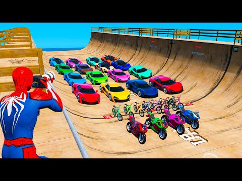 Desafio Skateboard Ramp com Heróis! Crazy Сhallenge on Cars, Fire Truck and Bikes GTA 5