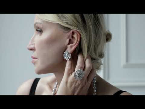 Комплект Fiori из серебра 925 с жемчугом и покрытием белым родием