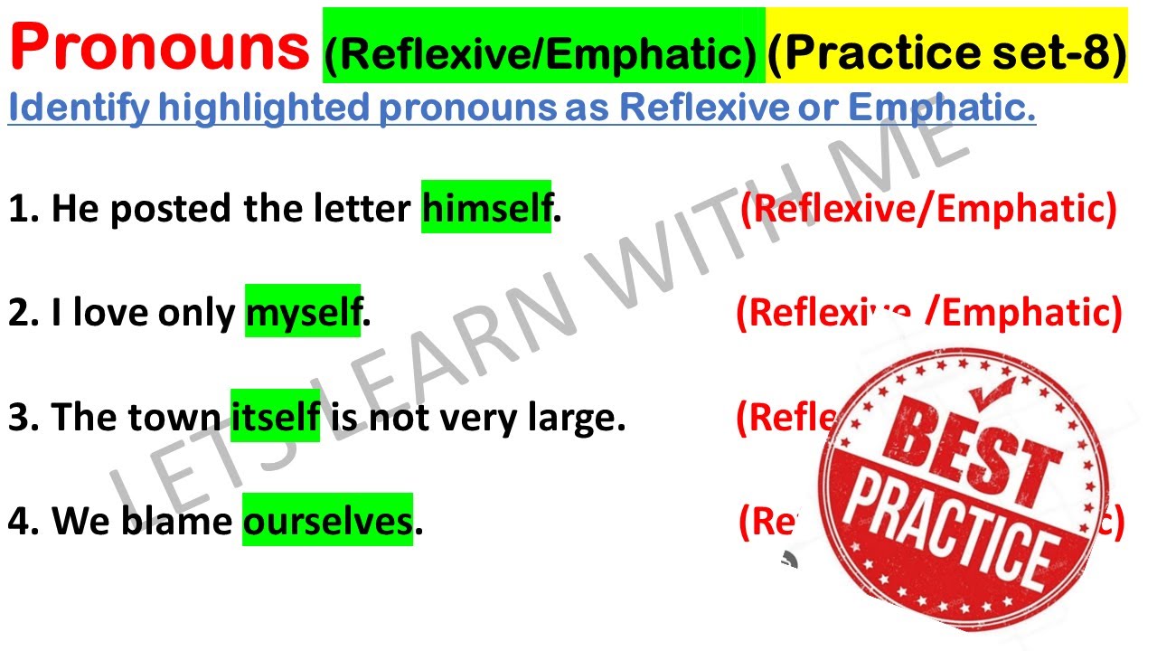 Pronouns | Reflexive & Emphasizing Pronouns| Practice Set-8| Worksheet For All Competitive Exams |