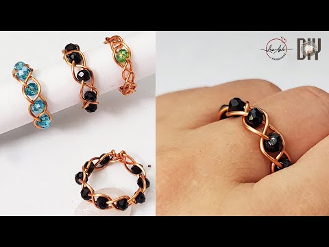 3 Strand Braid ring from copper wire and small crystal - How to make handmade jewelry 486