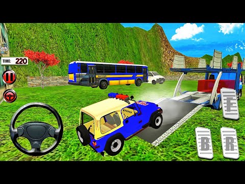 US Police Jeep Wrangler Car Transporter - Offroad Multi Trailer Truck Driving - Android Gameplay #2