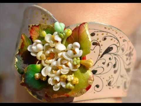 Bracelet peony, tulip, lilac polymer clay