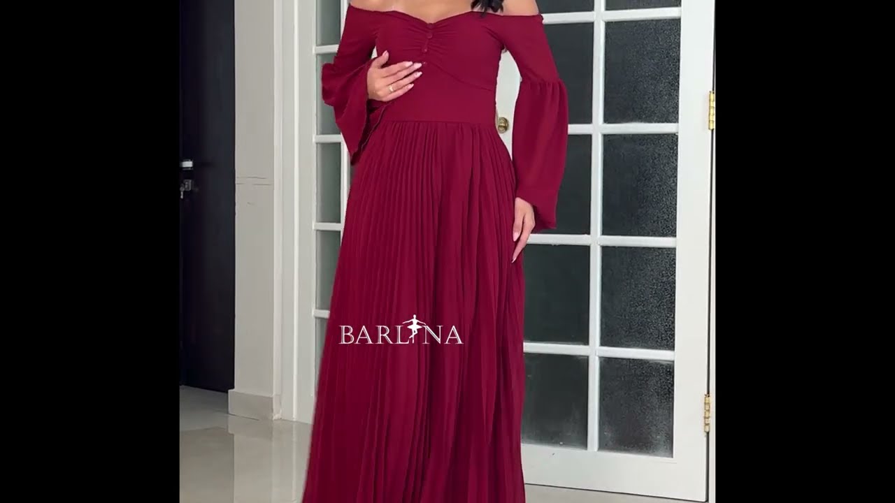 فستان برغندي ناعم بتفاصيل بليسية - XXL