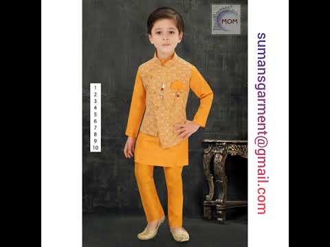 Self printed silk kids indo western sherwani set for boys