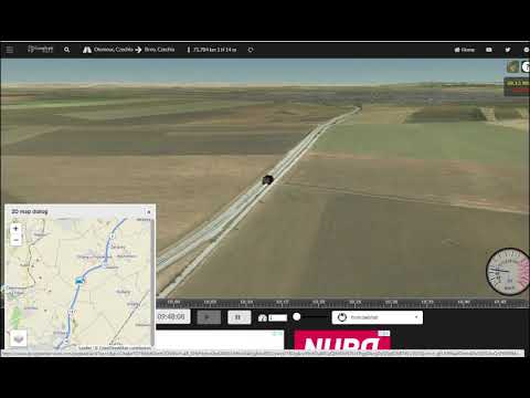 Driving simulation Geoglyph from Olomouc to Brno in Czech.