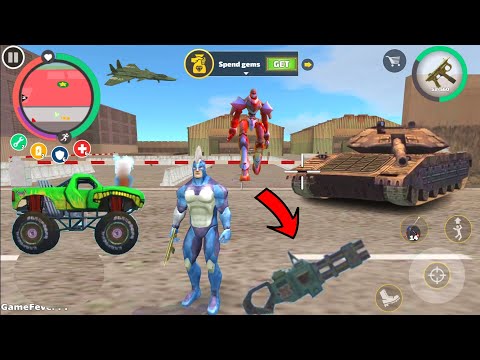 Rope Hero: Vice Town (Rope Hero Drive Green Monster Truck) Mini SubMachine Gun - Android Gameplay HD