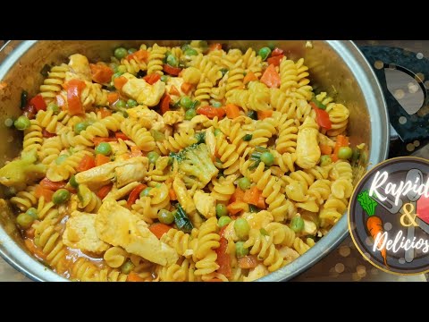 Como preparar pasta con pollo y verduras , Facil y Rápida