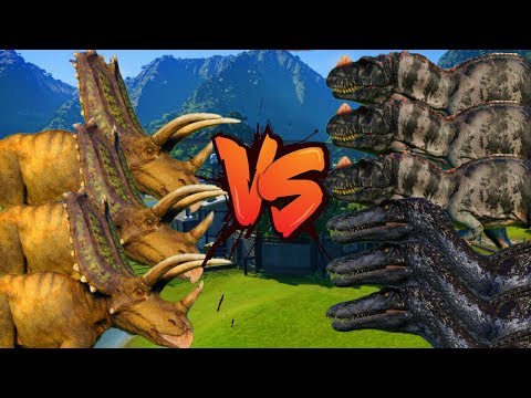 3 Pentaceratops Vs 3 Baryonyx,3 Ceratosaurus - Jurassic World Evolution | Jurassic On Tube