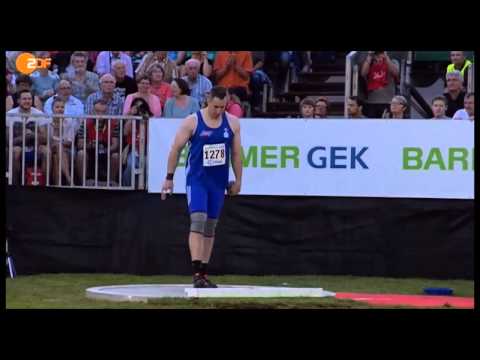 Clip is shoiwng the Men's shot put 6th attempt in the German Championships in Ulm ,2014.