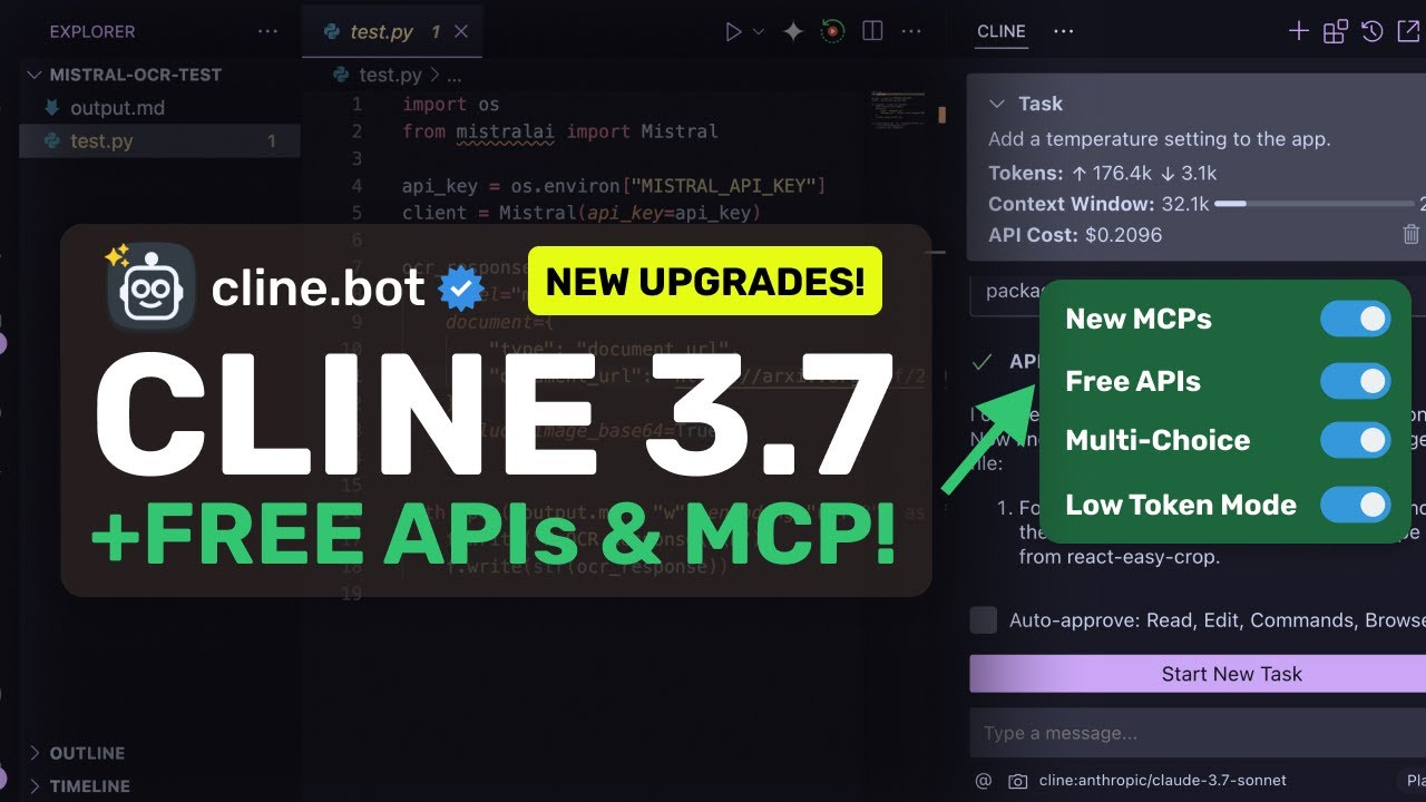 Cline 3.7 (Upgraded) + New FREE APIs & MCPs : These NEW UPGRADES to Cline ARE AMAZING!