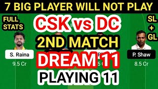 CSK vs DC Dream 11 Team Prediction || CSK vs DC Dream 11 Team Analysis 2nd Match || CSKvsDCPlaying11