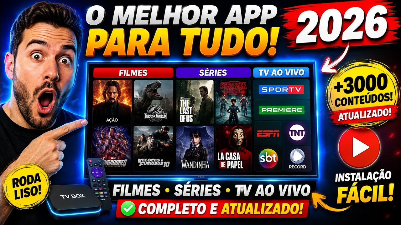 🎬 O MELHOR APP para assistir FILMES, SÉRIES e TV AO VIVO em 2026! (ATUALIZADO) APP INCRÍVEL Para TV