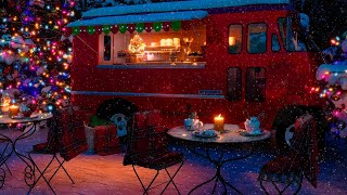 The Merriest Outdoor Christmas Cafe Ambience | Snowy Christmas Sounds for Festive Relaxation
