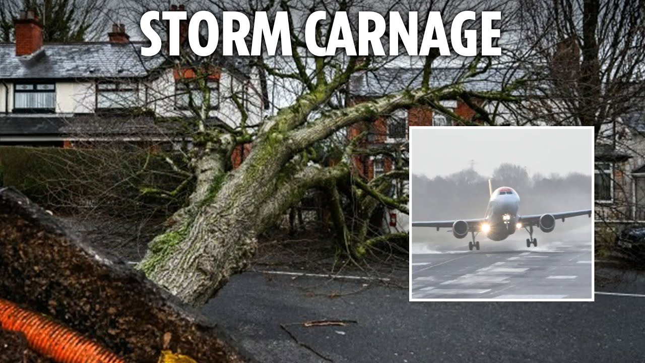 Britain battered by Storm Eowyn as 114mph gales smash trees into homes and cause travel chaos