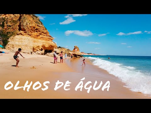 Olhos de Água  beach Praia dos Olhos de Água red cliffs & coves Albufeira Portugal 4K