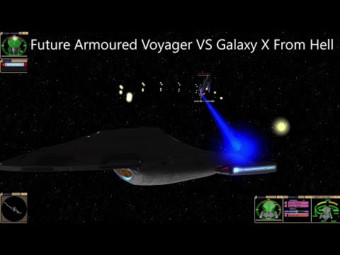 Future Armoured Voyager VS Galaxy Class X From Hell | Both Sides | Star Trek Bridge Commander Battle