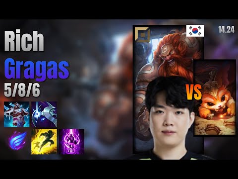 Rich Top Gragas vs Gnar lol KR solo rank Full Game 14.24 | 리치 그라가스 vs 나르