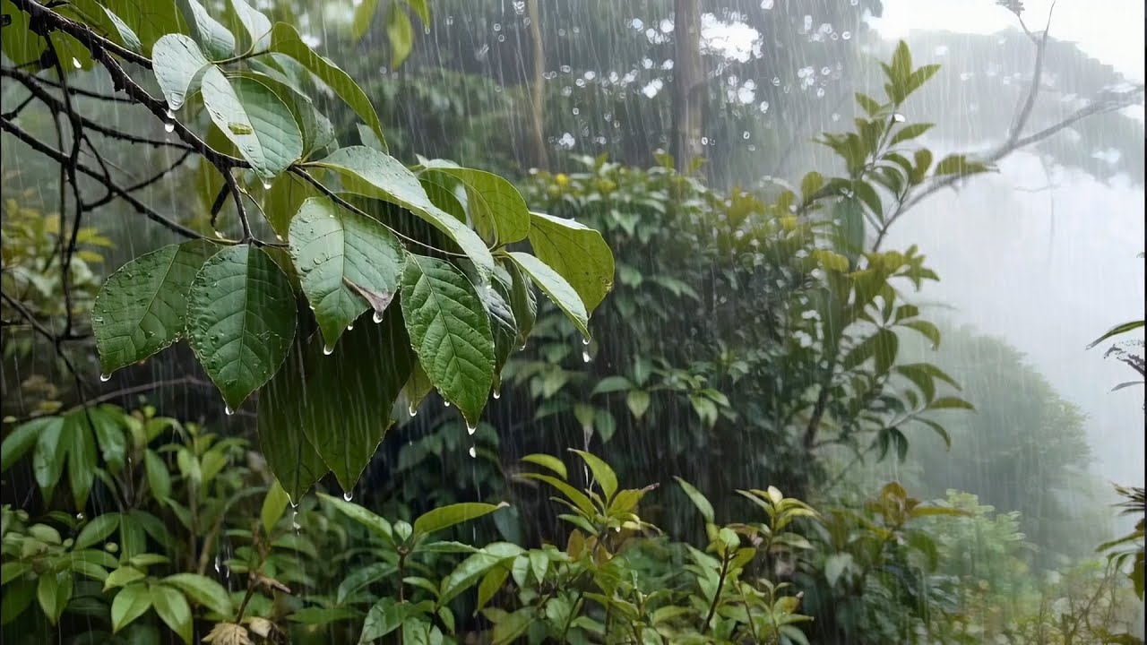 Soft Rain Falling on Forest Leaves Creates a Calm, Ideal for Sleep Better Tonight or Stress Relief