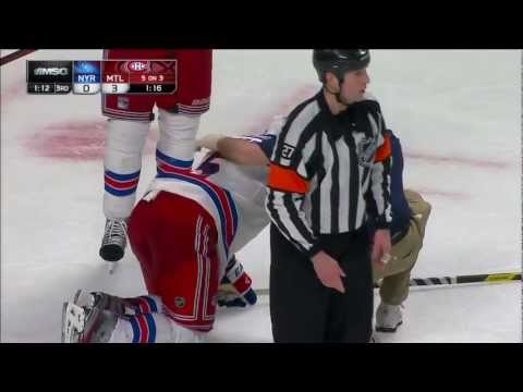 Dan Girardi takes Subban slapper off ankle Feb 23 2013 NY Rangers vs Montreal Canadiens NHL
