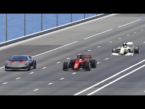 Ferrari F1 2019 vs Brawn GP F1 vs Lamborghini Sesto Elemeno   Drag Race