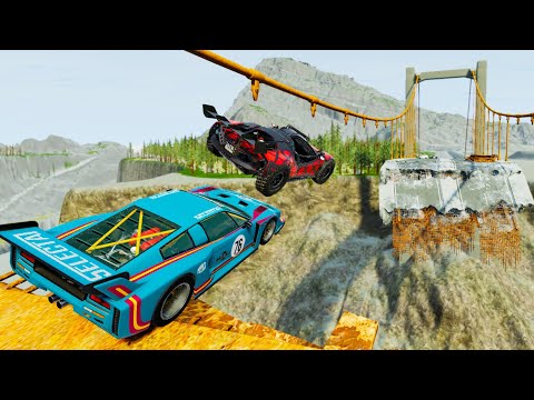 Crazy Vehicle Jumps Over Broken Bridge (Crash Hard Map) #2 - BeamNG drive Police Roadblock Crashes