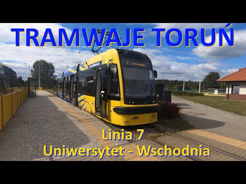 Tramwaje Toruń. Linia 7 Uniwersytet - Wschodnia./CABVIEW - Ride on tram line 7 in Toruń (Poland).