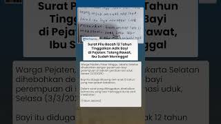 PILU! Bocah 12 Tahun Tulis Surat Tinggalkan Adik Bayi di Pejaten Tolong Rawat, Ibu Meninggal