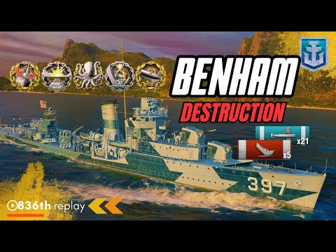 Rampage of Destruction: 5 Kills with BENHAM Destroyer World of Warships #wows #worldofwarships