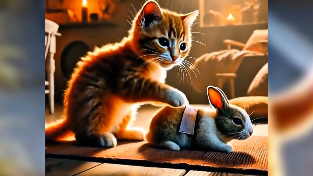 Anak kucing Oren menolong bayi kelinci #cat #ai #funny