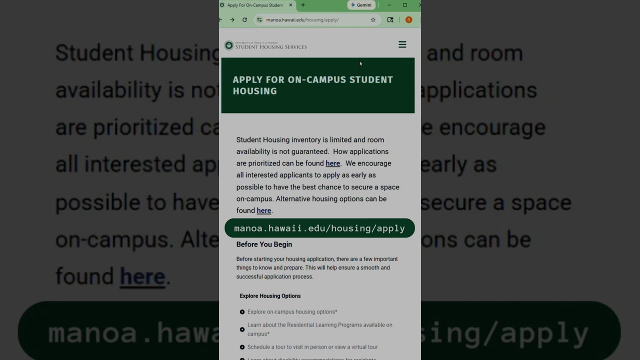 UH Mānoa Housing Application Fall 2026 - Spring 2027