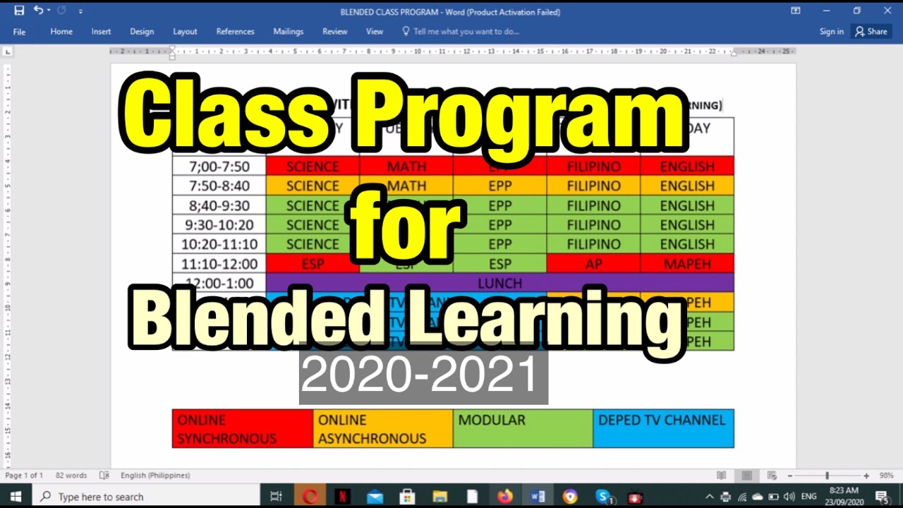 Class Program For Blended Learning (Online + Modular Learning