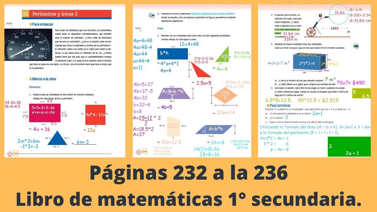 Páginas 232 a la 236 libro de matemáticas 1° secundaria