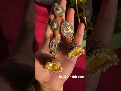 Layered earrings styling! Lotus motif jewelry Order via WhatsApp 9321699521 #rupikaindia #jewellery