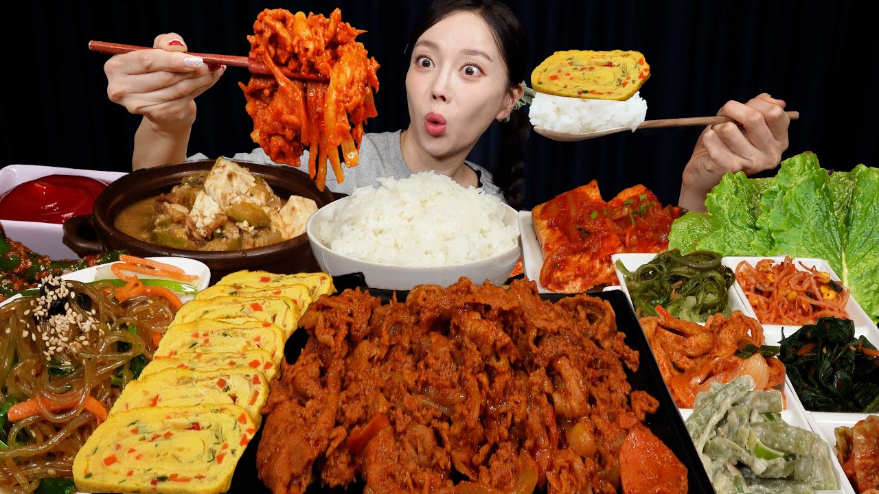 한식뷔페처럼 왕창 차려 먹방! 제육볶음 & 잡채 🔥 집밥 Korean Home Food Japchae Spicy Jaeyukbokkem Mukbang ASMR Ssoyoung